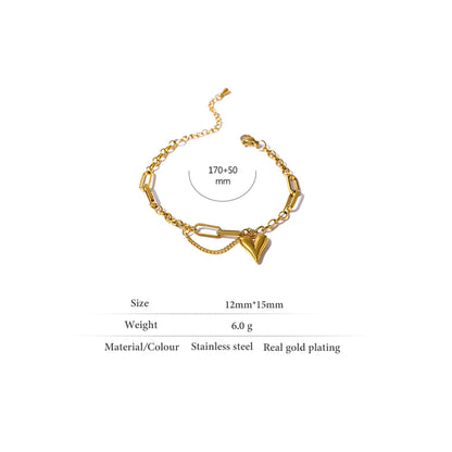 Trendy Heart Double Layered Bracelet Stainless Steel Metal Texture Stylish Charm Jewelry Браслеты Женские Summer Gift