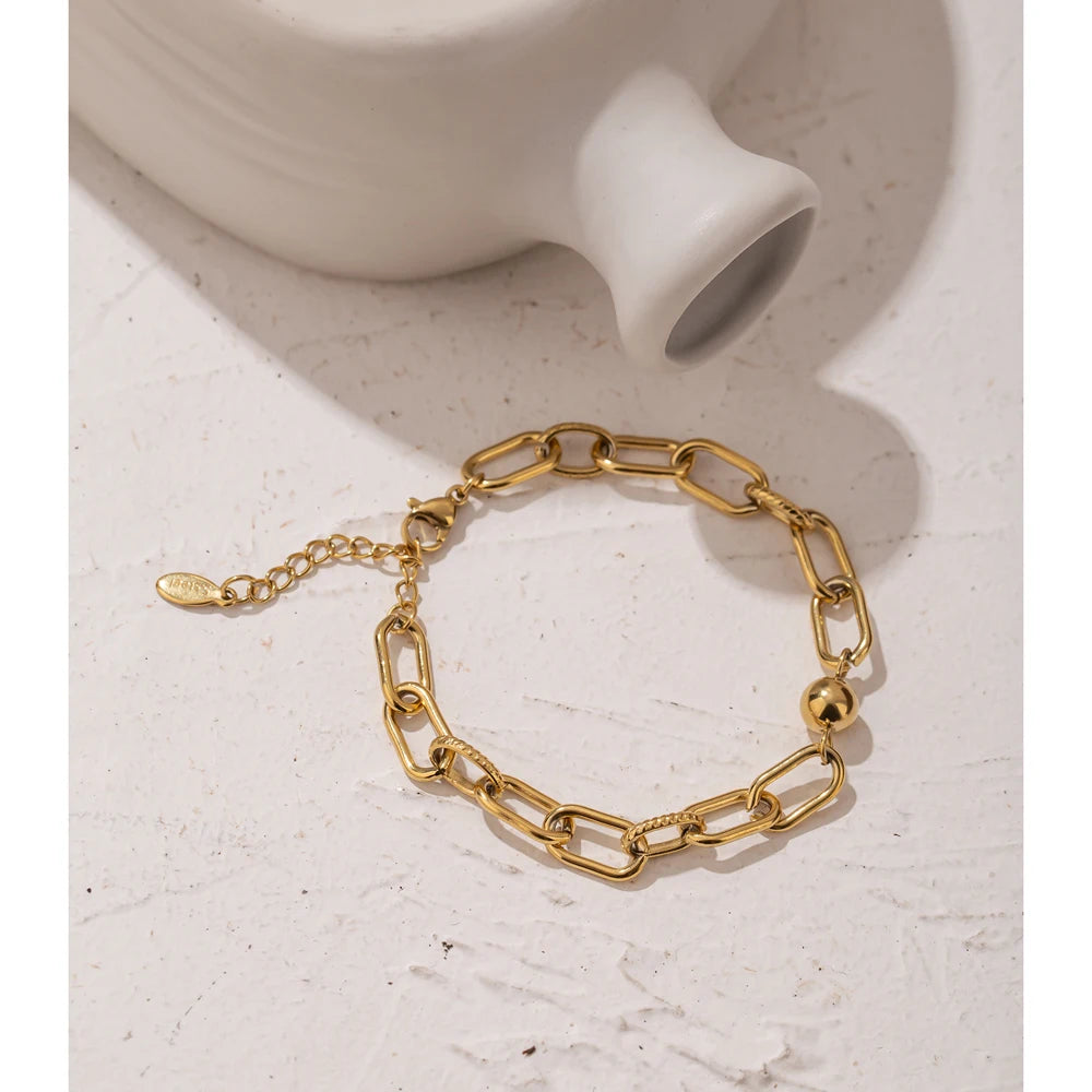 New Stainless Steel Golden Bracelet Jewelry Charm Metal Texture 14 K Plated Geometric Wrist for Women Bijoux Accessories