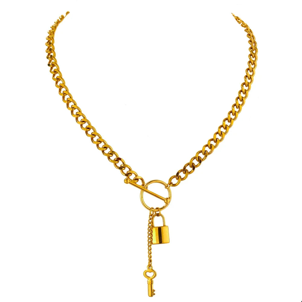 New 316L Stainless Steel Jewelry Punk Metal Lock Pendant Necklace Minimalist 18 K Plated Chain Подвеска Necklace Gala