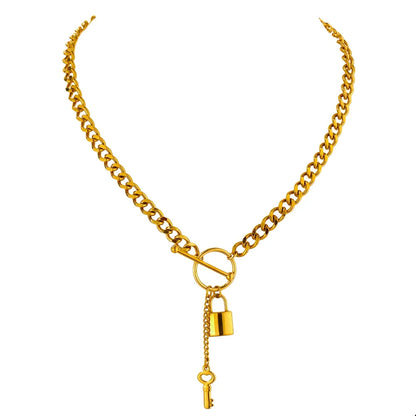 New 316L Stainless Steel Jewelry Punk Metal Lock Pendant Necklace Minimalist 18 K Plated Chain Подвеска Necklace Gala