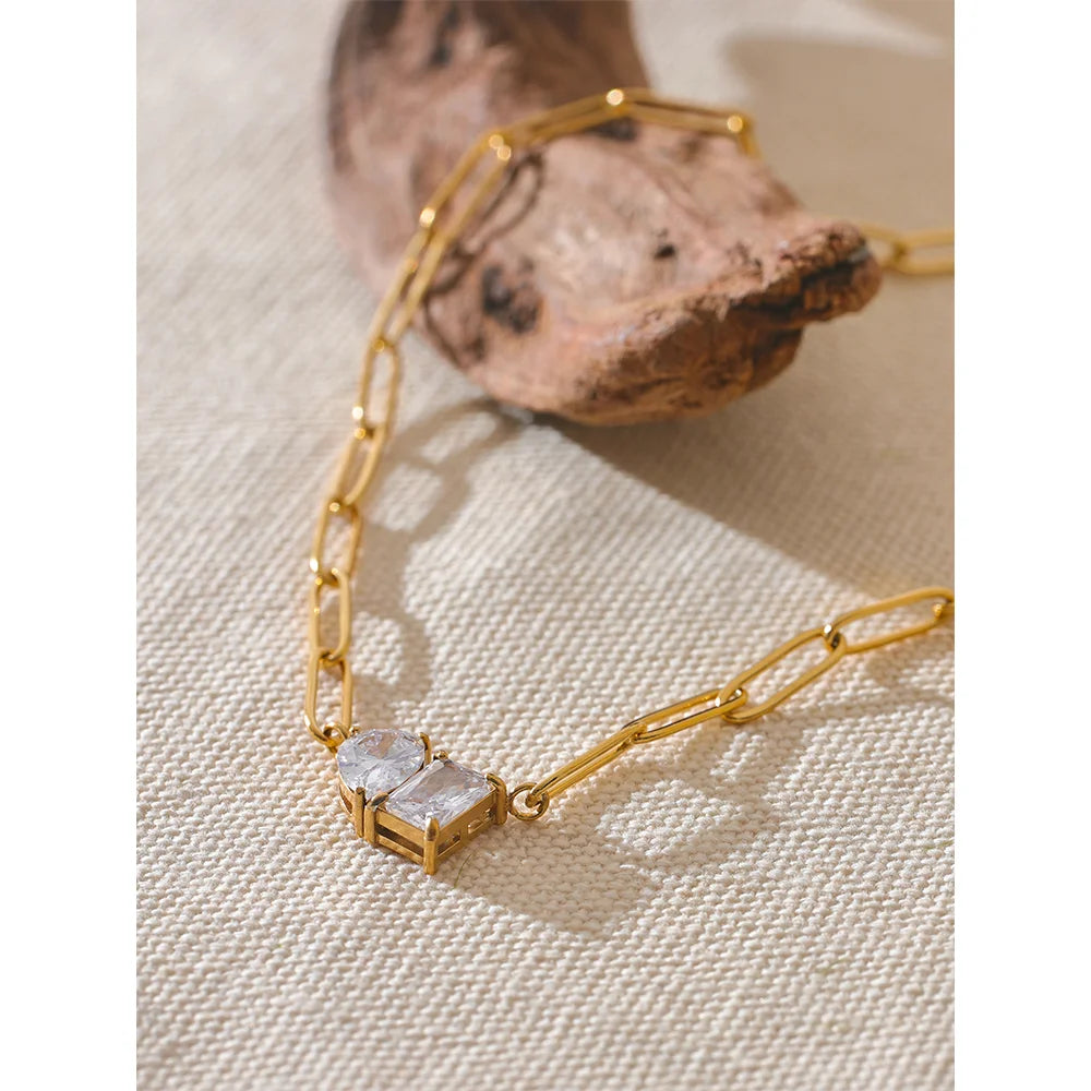 Premium AAA Cubic Zirconia Pendant Necklace Gold Color Chain Stainless Steel Geometric High Quality Jewelry for Women