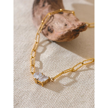 Premium AAA Cubic Zirconia Pendant Necklace Gold Color Chain Stainless Steel Geometric High Quality Jewelry for Women