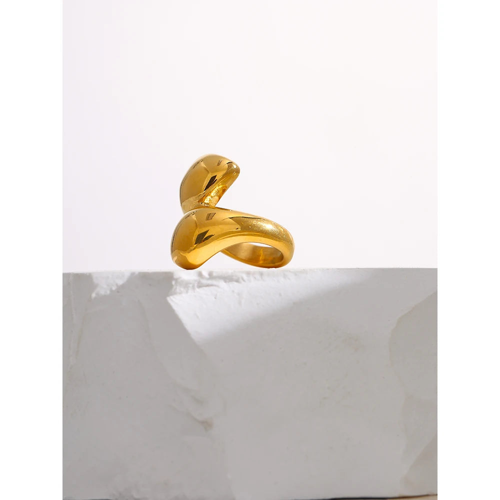 Stainless Steel Snake Ring Statement Metalic Texture 18 K Women Ring Bague Acier Inoxydable Accessories Party Gift New