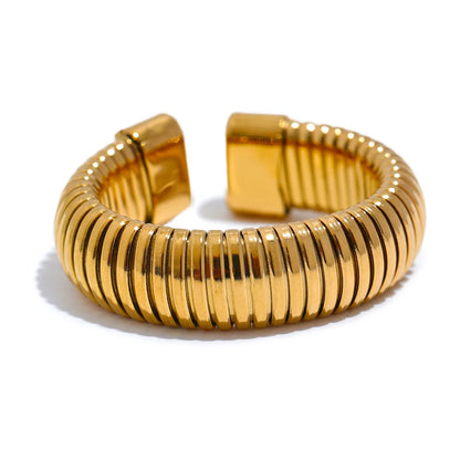 Fashion Stainless Steel round Elastic Open Ring Minimalist 18K PVD Plated Metal Classic Texture Jewelry Anillo Bijoux