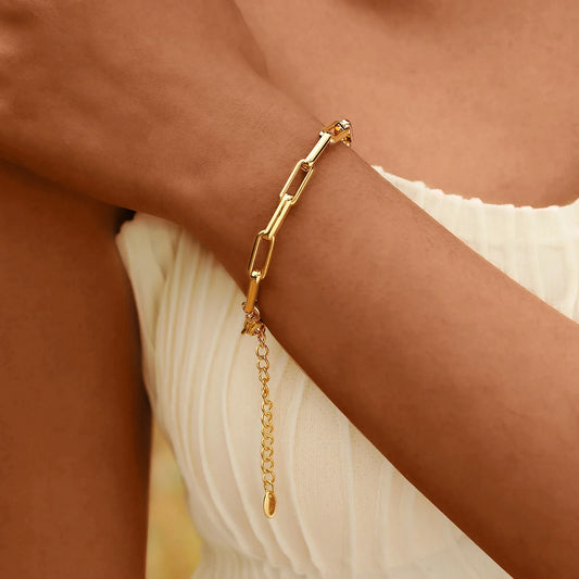 6Mm Paperclip Chain Bracelet 18K Gold Plated Stainless Steel Link Adjustable Stackable Jewelry for Women Girls Gift