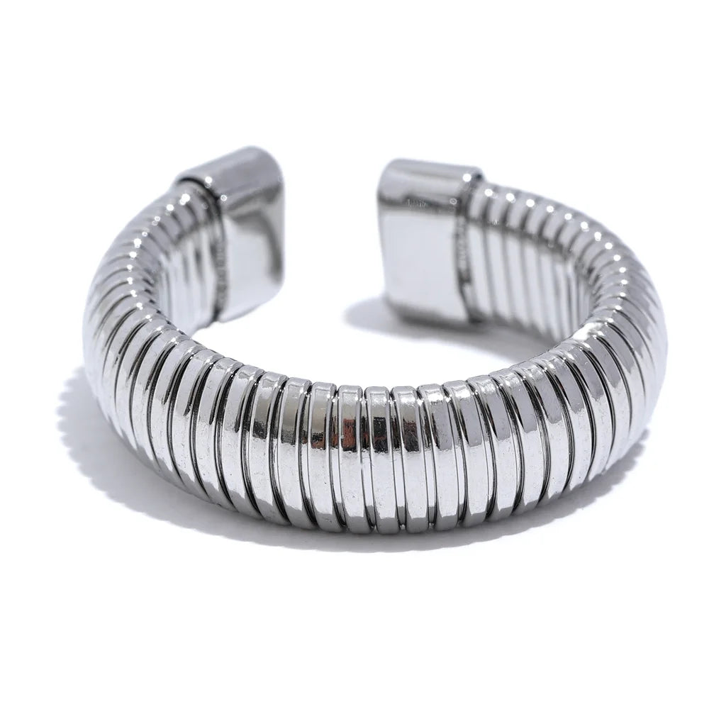 Fashion Stainless Steel round Elastic Open Ring Minimalist 18K PVD Plated Metal Classic Texture Jewelry Anillo Bijoux