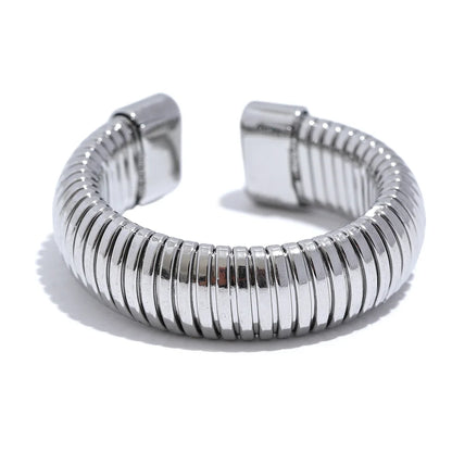 Fashion Stainless Steel round Elastic Open Ring Minimalist 18K PVD Plated Metal Classic Texture Jewelry Anillo Bijoux