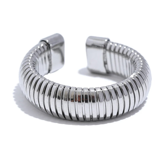 Fashion Stainless Steel round Elastic Open Ring Minimalist 18K PVD Plated Metal Classic Texture Jewelry Anillo Bijoux