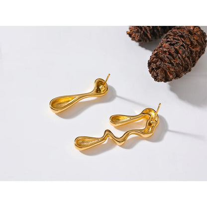 18K Gold Pvd Plated Asymmetry Unusual Big Stud Earrings Stainless Steel Personality Fashion Waterproof Jewelry Women Gift