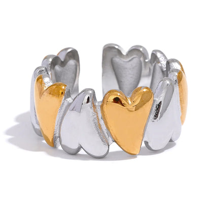 Stainless Steel Golden Heart Love Open Ring for Women Metal Texture Trendy Romantic Jewelry Bijoux Femme Party Gift