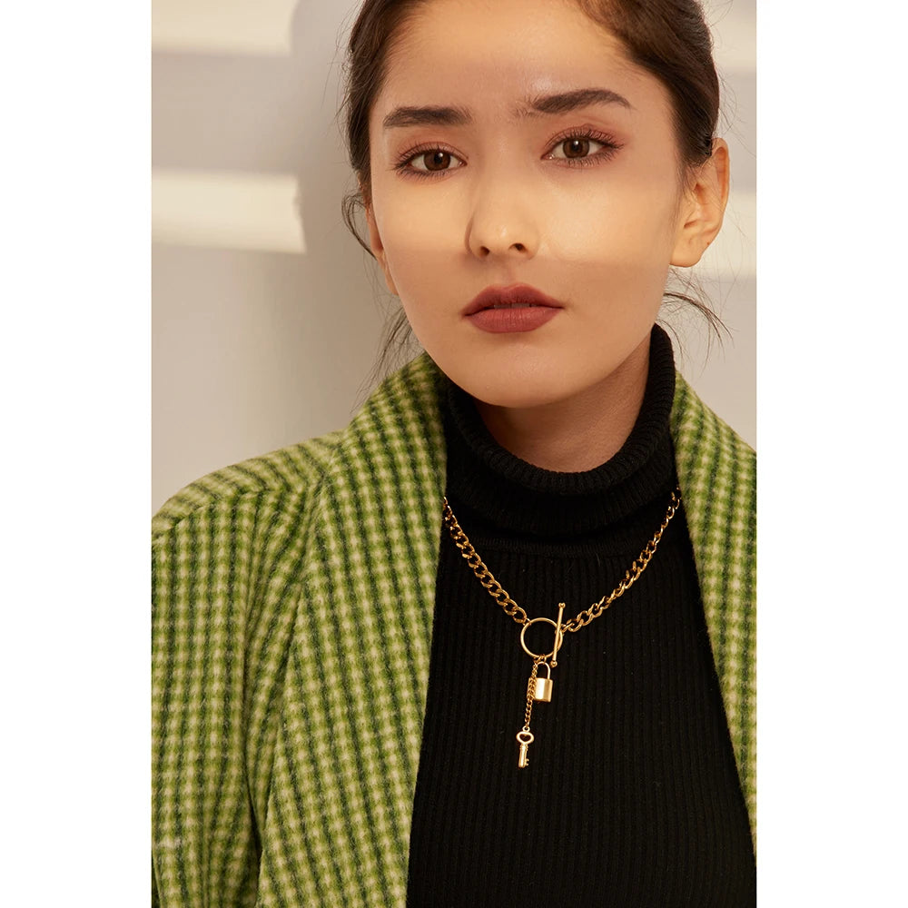 New 316L Stainless Steel Jewelry Punk Metal Lock Pendant Necklace Minimalist 18 K Plated Chain Подвеска Necklace Gala