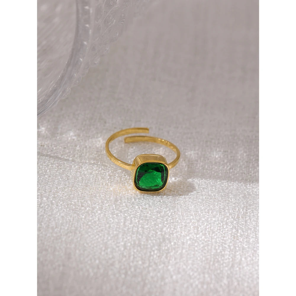 Stainless Steel Jewelry Temperament Glass Crystal Adjustable Ring for Women 18 K Metal Engagement Finger Unique Gift