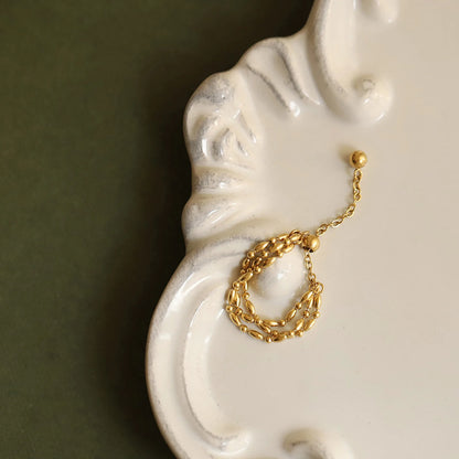 Adjustment Multilayer Chain Ring for Women, Stainless Steel 18K Gold Plated Non-Fading Geometric Jewelry US Size 7 to 12