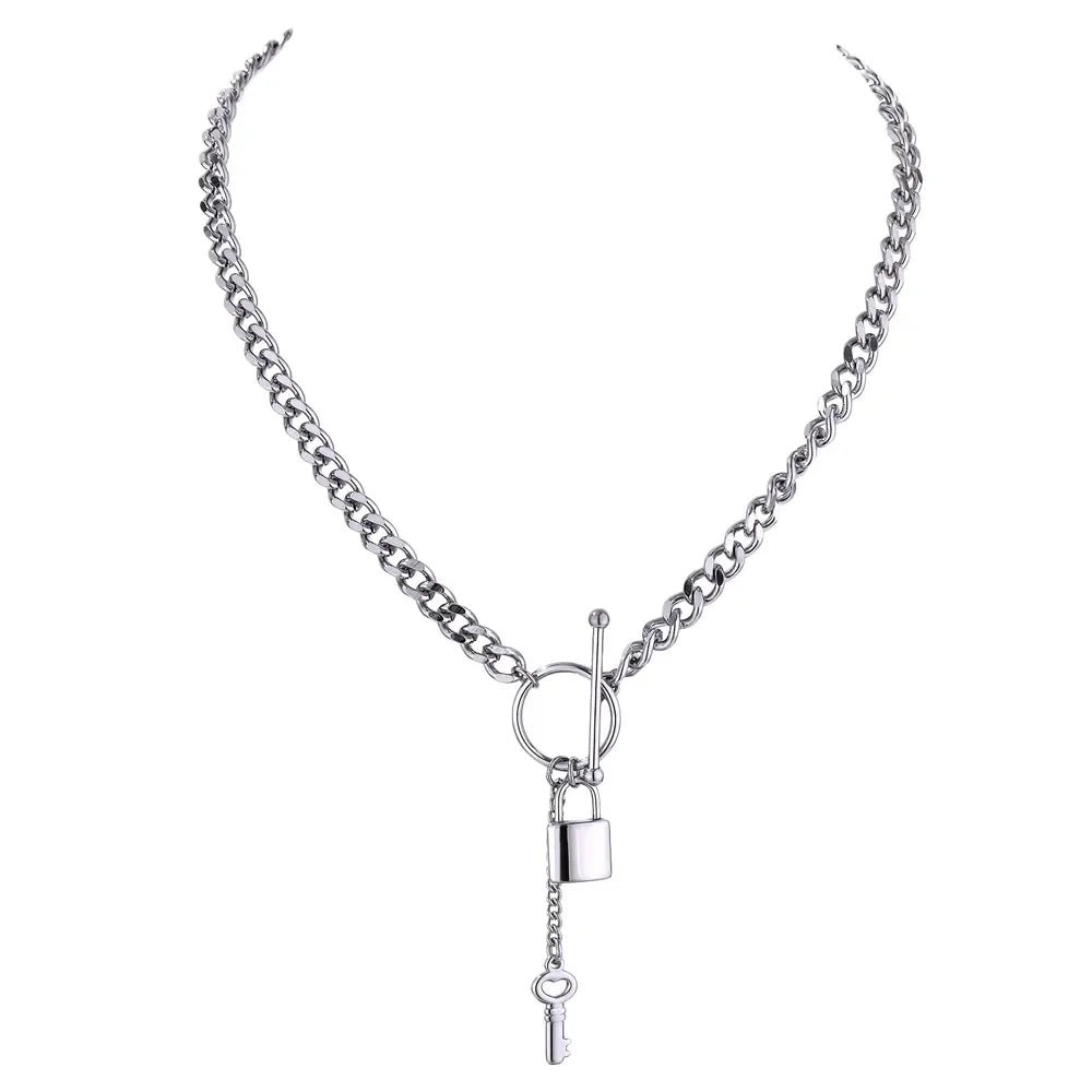 New 316L Stainless Steel Jewelry Punk Metal Lock Pendant Necklace Minimalist 18 K Plated Chain Подвеска Necklace Gala
