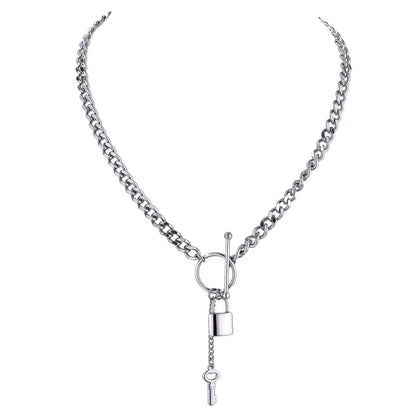 New 316L Stainless Steel Jewelry Punk Metal Lock Pendant Necklace Minimalist 18 K Plated Chain Подвеска Necklace Gala