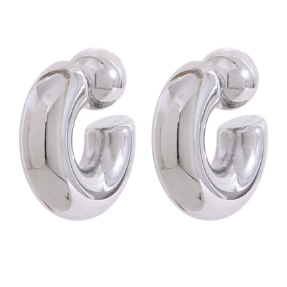 Stainless Steel C Shape round Chunky Unusual Earrings Jewelry Waterproof Metal Texture Attractive Women Accessories Gift