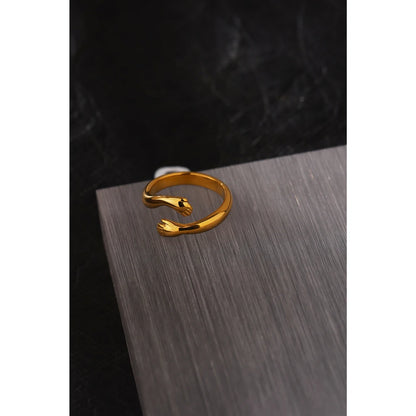 New Design Embrace Ring Stainless Steel Jewelry Women 18 K Plated Metal Texture Gold Occident Accessories Кольцо Женское
