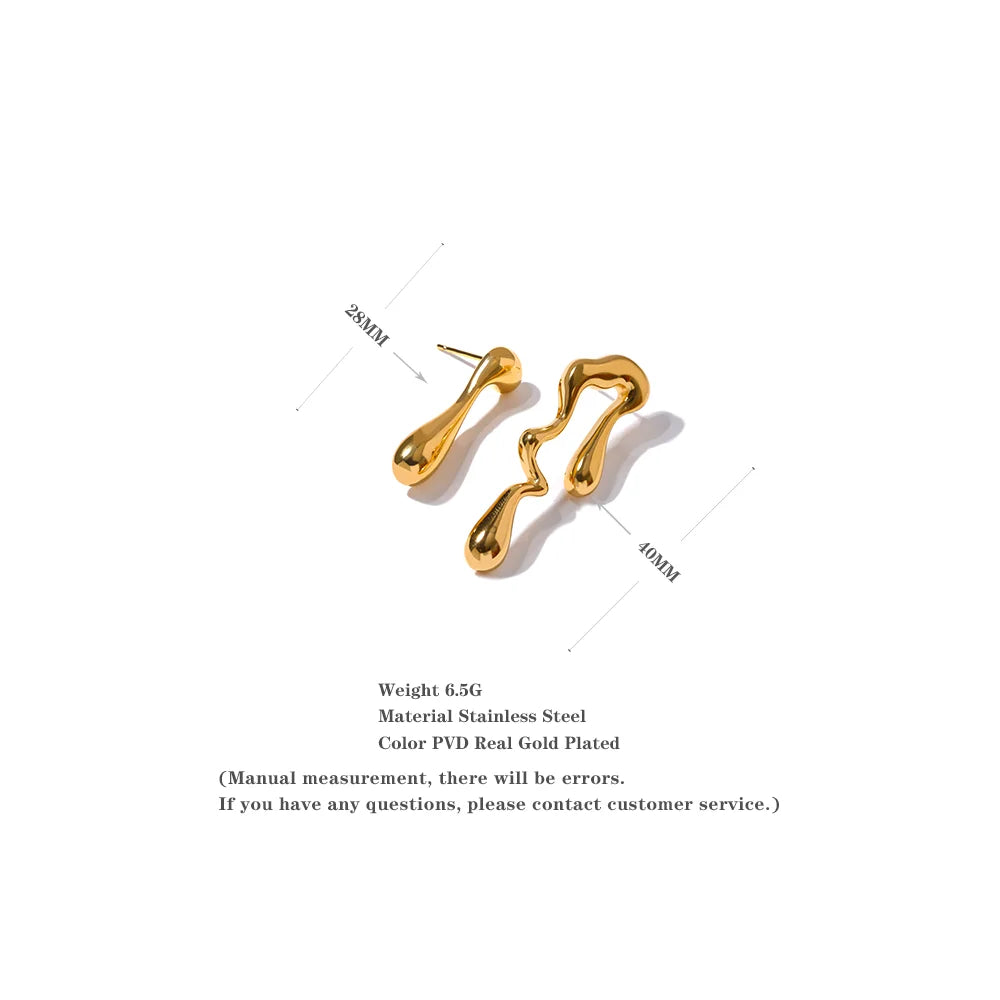 18K Gold Pvd Plated Asymmetry Unusual Big Stud Earrings Stainless Steel Personality Fashion Waterproof Jewelry Women Gift
