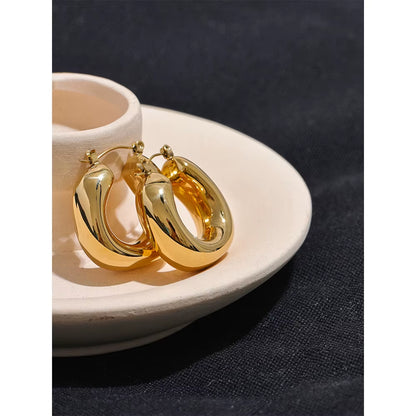 High Quality Stainless Steel round Geometric Chunky Hoops Earrings for Women Charm Metal Simple Fashion Jewelry Waterproof