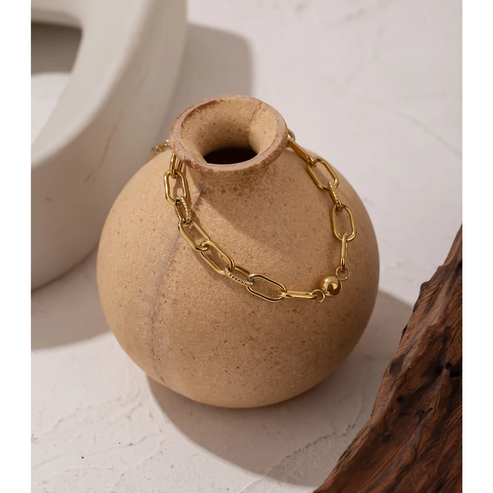 New Stainless Steel Golden Bracelet Jewelry Charm Metal Texture 14 K Plated Geometric Wrist for Women Bijoux Accessories