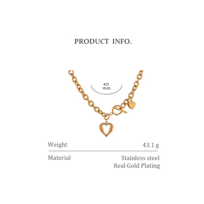 Golden Stainless Steel Heart Collares Statement Metal Texture Geometric Chain Collar Necklace Women Anniversary Gift New