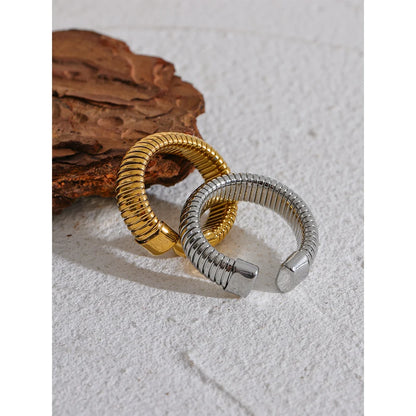 Fashion Stainless Steel round Elastic Open Ring Minimalist 18K PVD Plated Metal Classic Texture Jewelry Anillo Bijoux