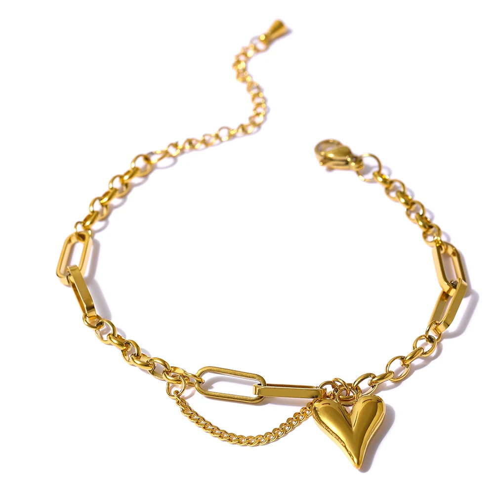 Trendy Heart Double Layered Bracelet Stainless Steel Metal Texture Stylish Charm Jewelry Браслеты Женские Summer Gift