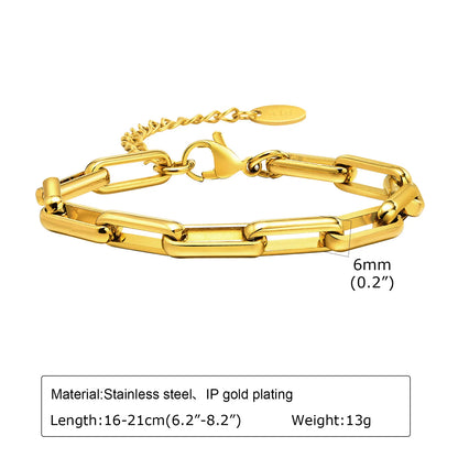 6Mm Paperclip Chain Bracelet 18K Gold Plated Stainless Steel Link Adjustable Stackable Jewelry for Women Girls Gift