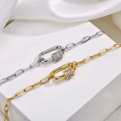 Pave Zircon Pin Pendant Neckalce for Women, Adjustable Stainless Steel Paperclip Chain Wholesale Jewelry