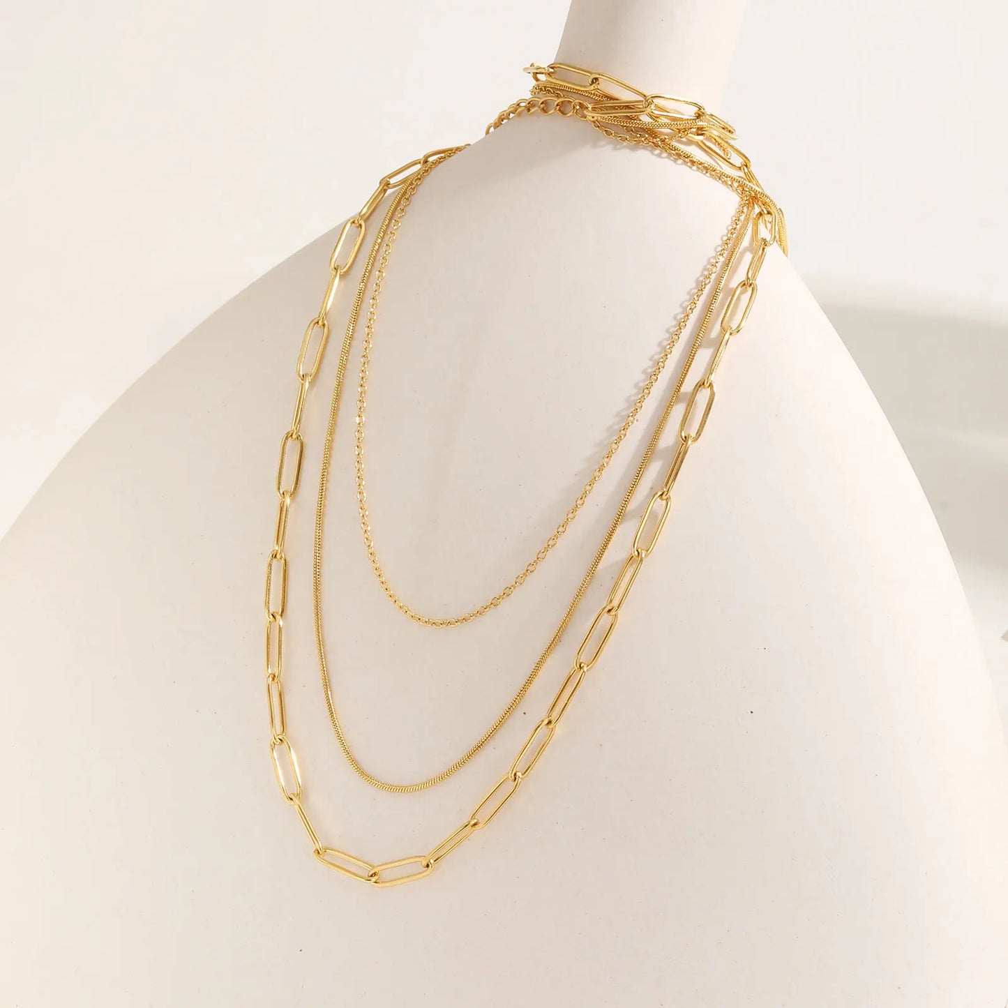 Stainless Steel Triple Layer Necklaces, Gold Plated Women Stackable Necklace Set Jewelry