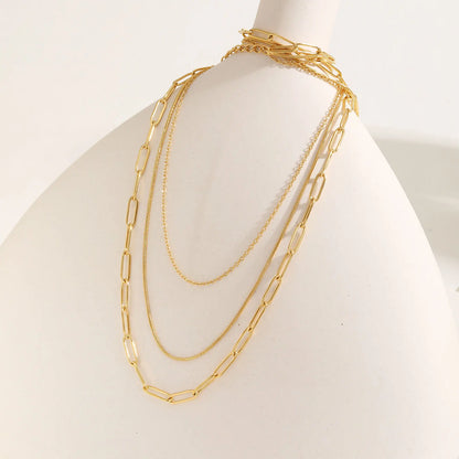 Stainless Steel Triple Layer Necklaces, Gold Plated Women Stackable Necklace Set Jewelry