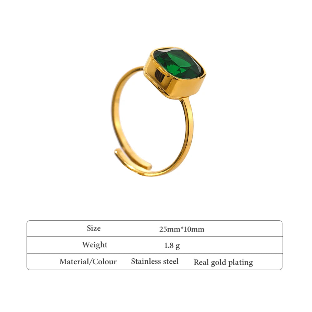 Stainless Steel Jewelry Temperament Glass Crystal Adjustable Ring for Women 18 K Metal Engagement Finger Unique Gift