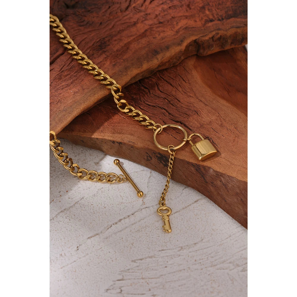 New 316L Stainless Steel Jewelry Punk Metal Lock Pendant Necklace Minimalist 18 K Plated Chain Подвеска Necklace Gala