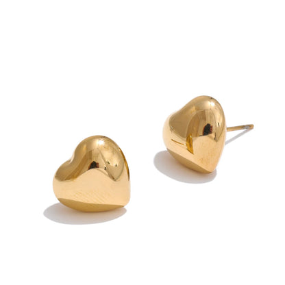 Chunky Hollow Heart Small Stud Earrings Daily Jewelry 316L Glossy Smooth Tarnish Resistant Fashion Charm Accessories Gift