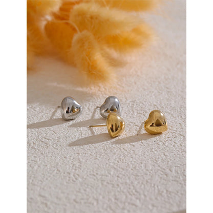 Chunky Hollow Heart Small Stud Earrings Daily Jewelry 316L Glossy Smooth Tarnish Resistant Fashion Charm Accessories Gift
