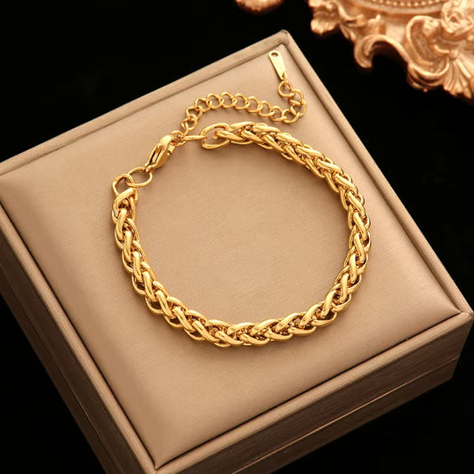 316L Stainless Steel Twisted Bracelet Bangles for Women Trendy 18K Gold Plated Wrist Chain Waterproof Jewelry Gift Party