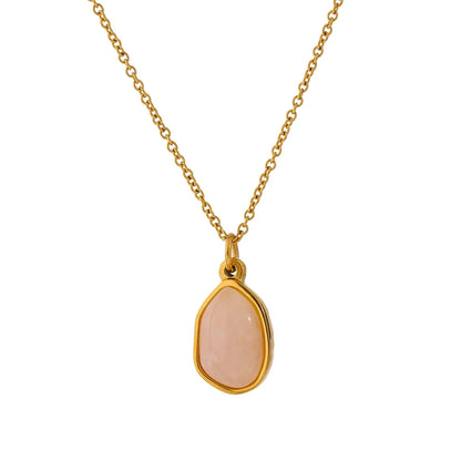 Stainless Steel Crystal Green Purple Natural Stone Pendant Simple Necklace Fashion Women Waterdrop Charm Collar Jewelry