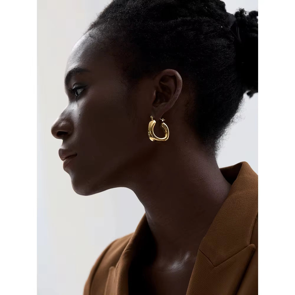 High Quality Stainless Steel round Geometric Chunky Hoops Earrings for Women Charm Metal Simple Fashion Jewelry Waterproof