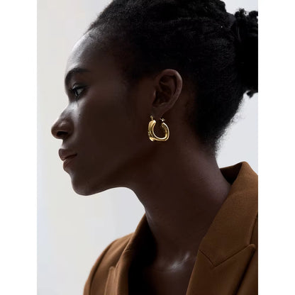 High Quality Stainless Steel round Geometric Chunky Hoops Earrings for Women Charm Metal Simple Fashion Jewelry Waterproof