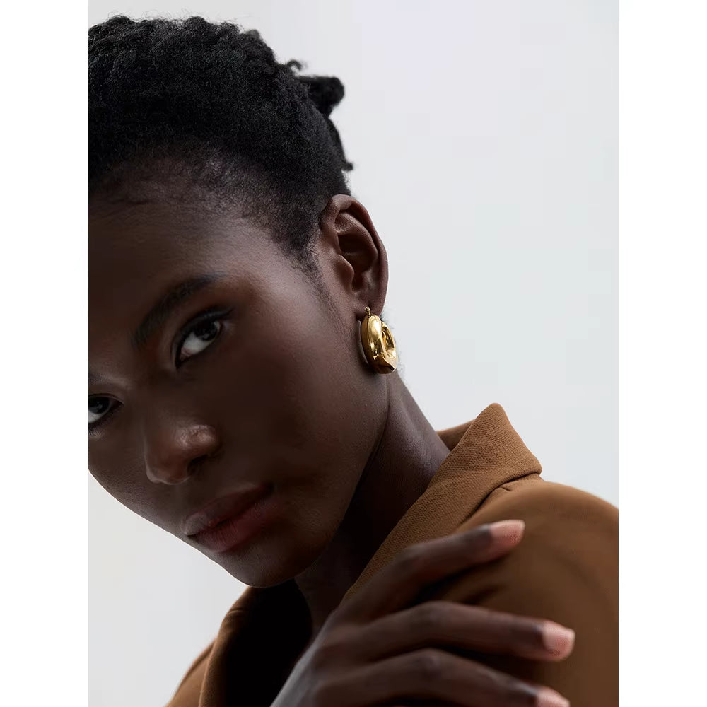 High Quality Stainless Steel round Geometric Chunky Hoops Earrings for Women Charm Metal Simple Fashion Jewelry Waterproof