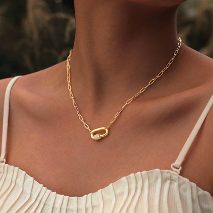 Pave Zircon Pin Pendant Neckalce for Women, Adjustable Stainless Steel Paperclip Chain Wholesale Jewelry